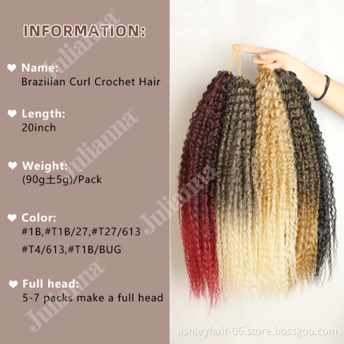 Julianna Kanekalon 20 inch 90g brazilian curl ombre synthetic candy brazilian curl crochet braiding hair